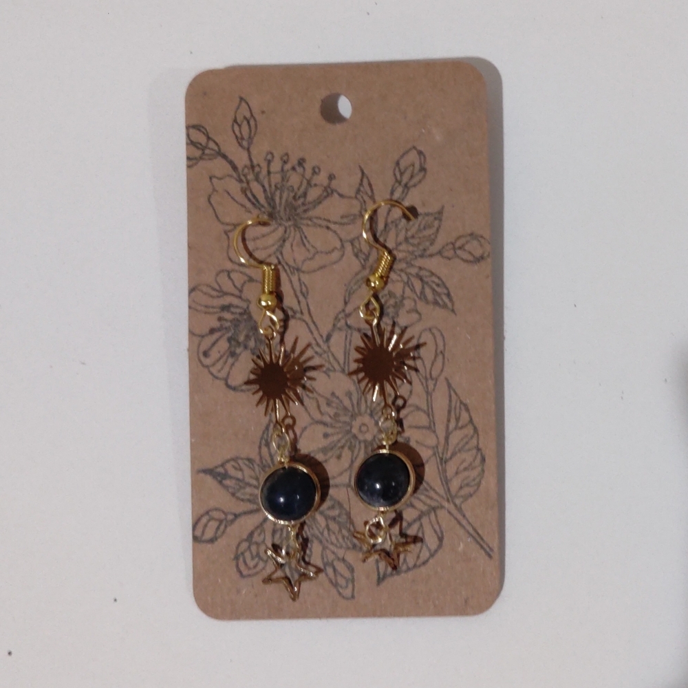 NEW Artisan Womens  Blue and White hite Gemstone, Gold Metal Earrings 2.…